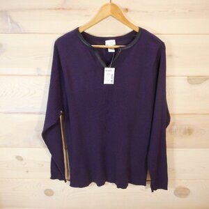 NWT Fashion Bug Women's 18/20W Purple Stretch V Neck Long Sleeve Sweater Ribbed